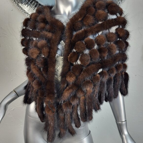 NWT~$424~BROWN RANCH GENUINE REAL MINK FUR TAILS STOLE CAPE WRAP SHAWL COAT - Picture 14 of 16